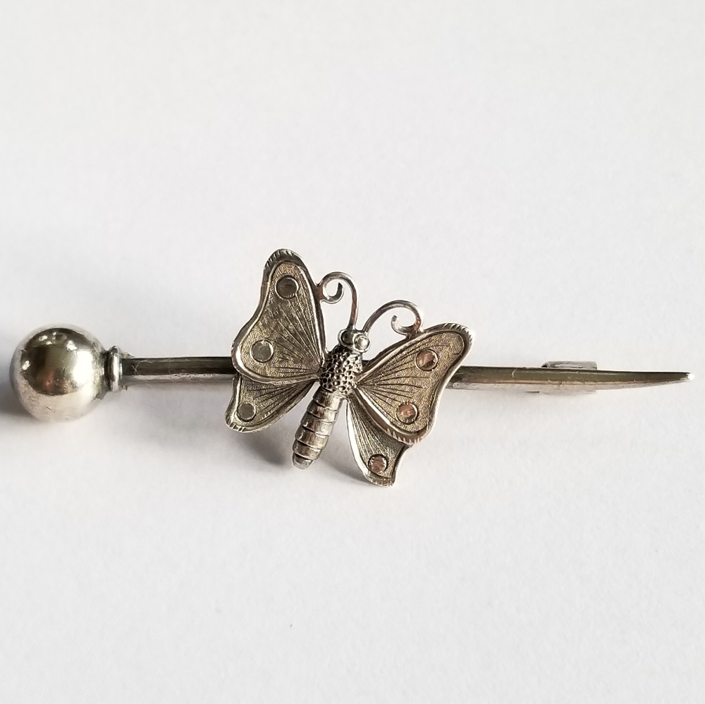 Antique Butterfly bar pin brooch Sterling Silver victorian edwardian vintage